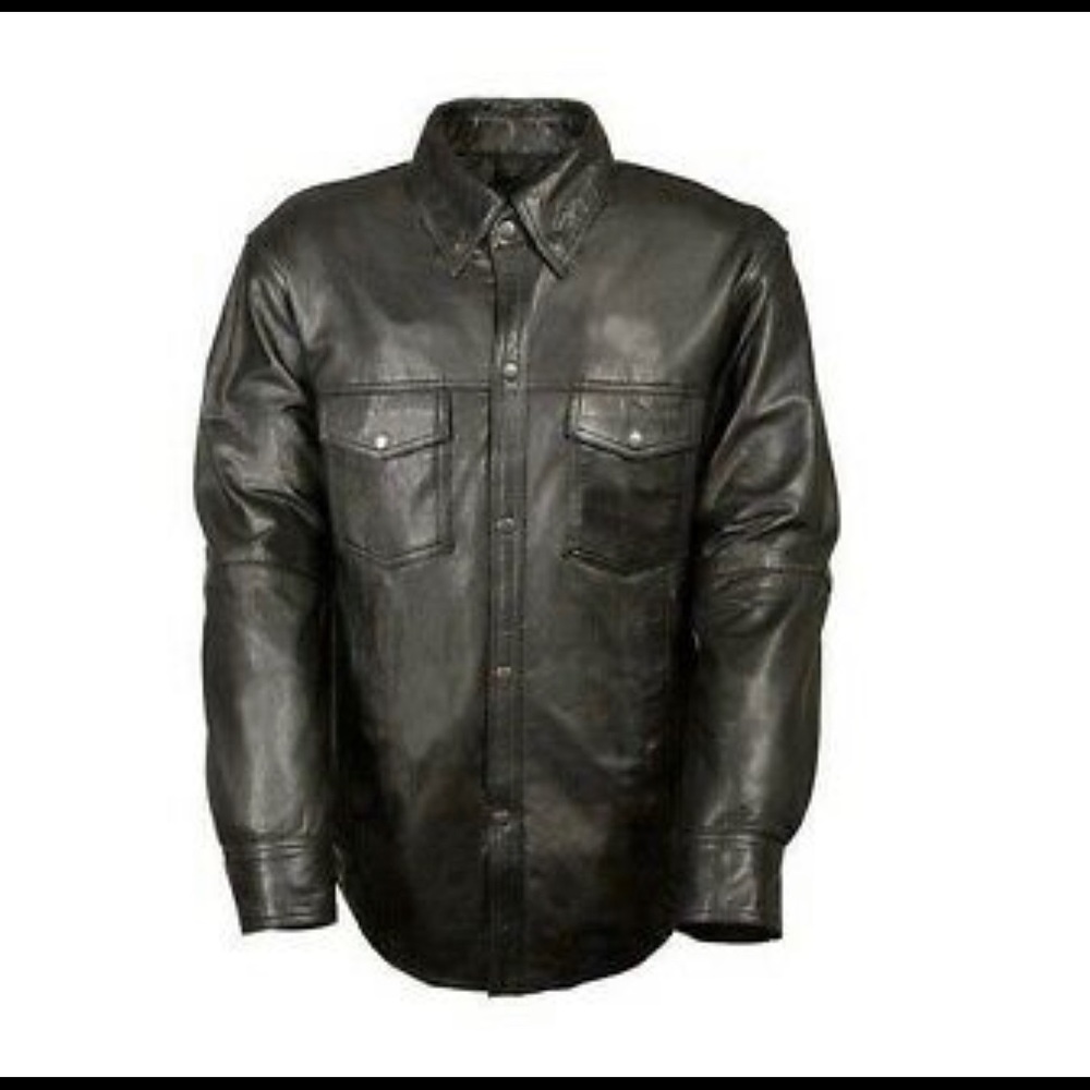 Mens Motorcycle Casual Light Weight Full sleeve Leather Shirt Snap buttons